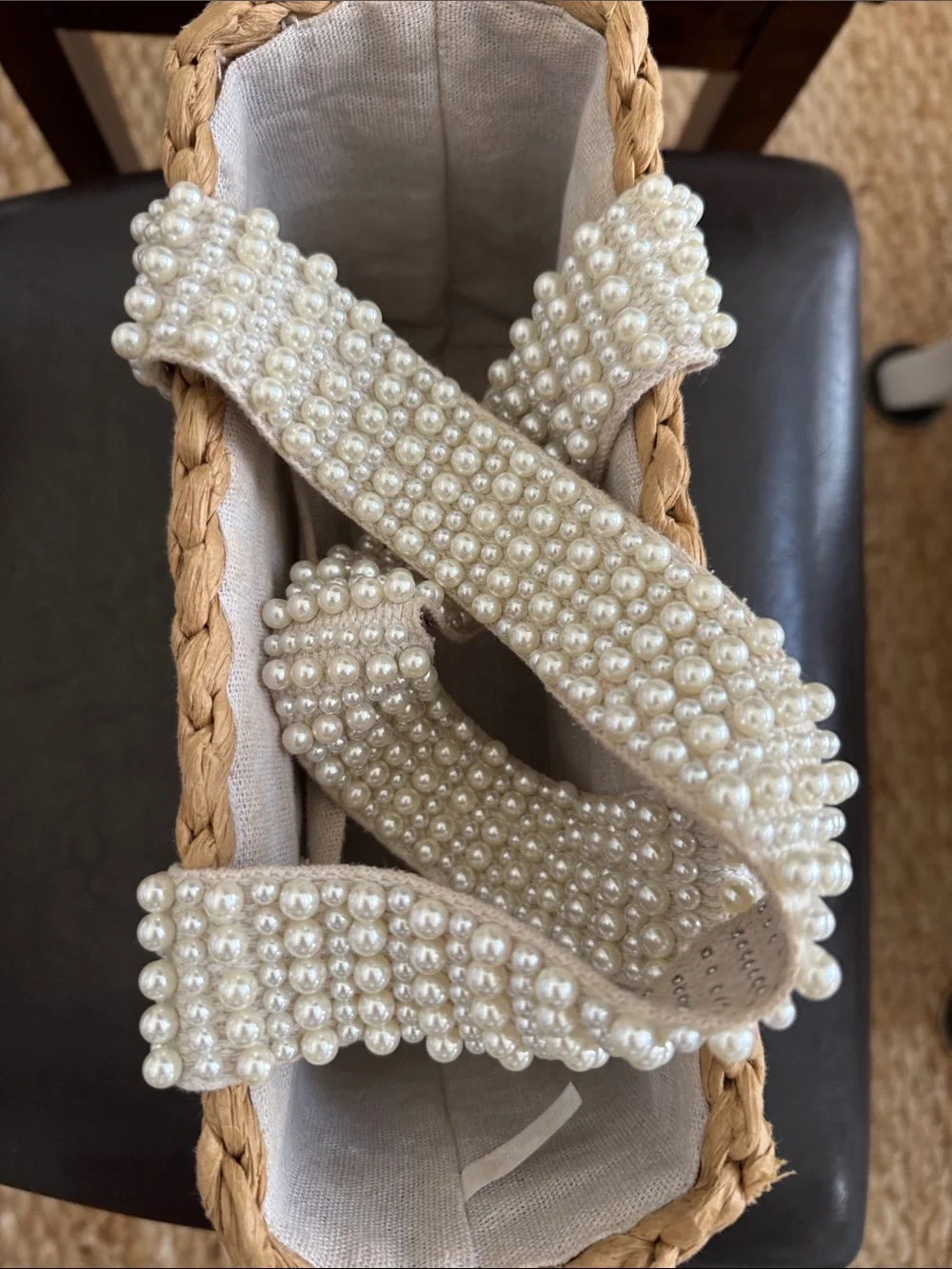 Isaac Mizrahi Pearl-Embellished Cream Sandal Straps